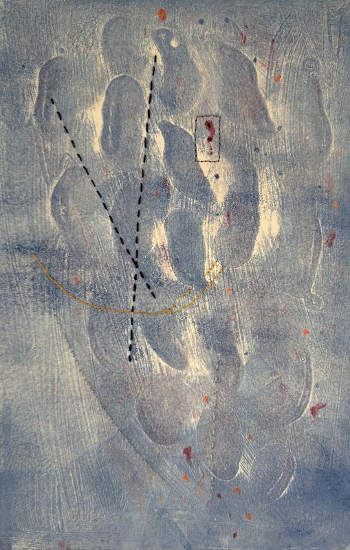 m/broderi blått, monotypi